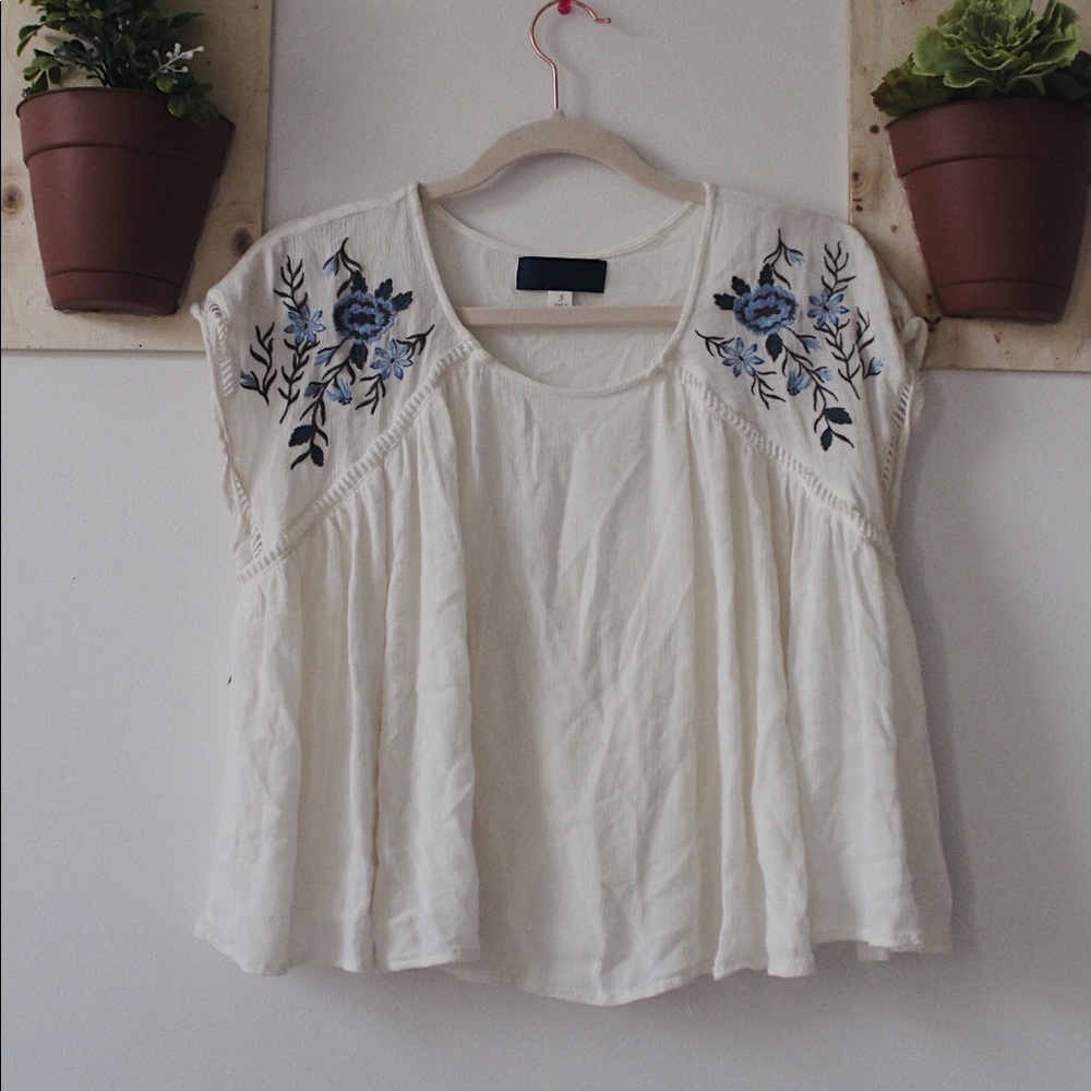 Floral and white blouse